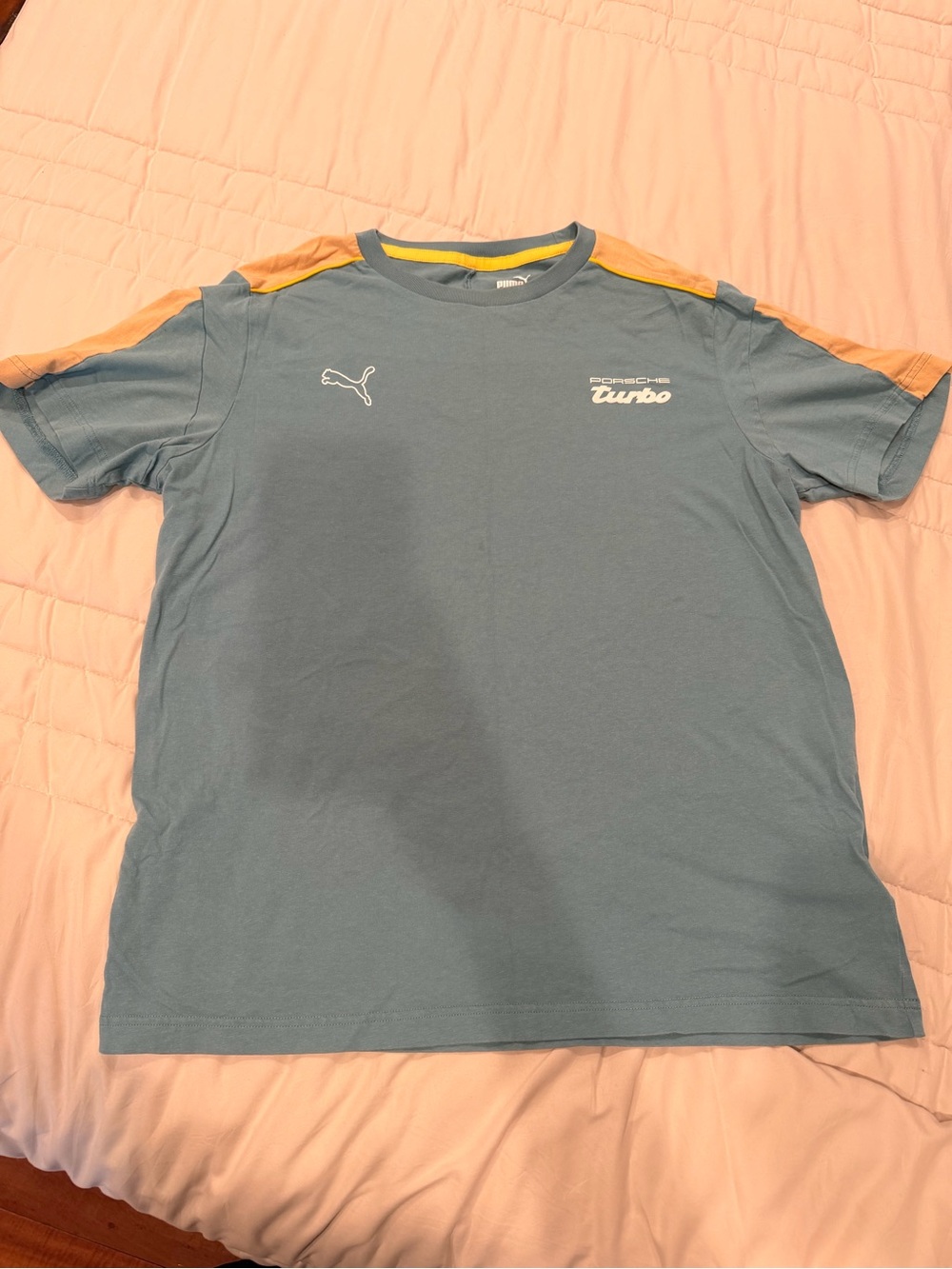 Puma Men's Short Sleeve Tee in Blue with Yellow Accents